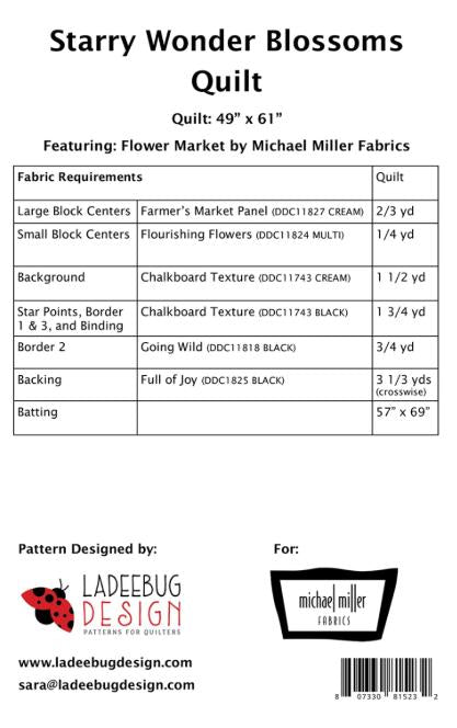 Starry Wonder Blossoms Quilt Pattern, Ladeebug Design LBPTNMM0085, Yardage Multi Blocks Panel Friendly Chain Lap Throw Quilt Pattern