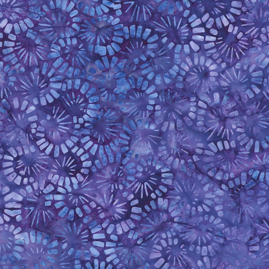 REMNANT 30" of Artisan Batiks Dancing Petals - Purple Blue Floral Batik Fabric, Robert Kaufman AMD-23367-77 Blueberry, Floral Swirl Batik