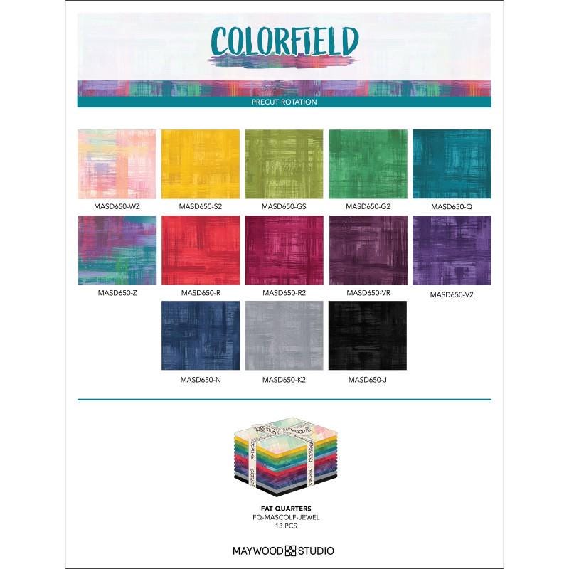 Colorfield Jewel Tones 13 Piece Fat Quarter Bundle, Maywood Studio FQ-MASCOLF-JEWEL, 18 x 22 Multicolored Abstract Brush Print Fabric Cuts