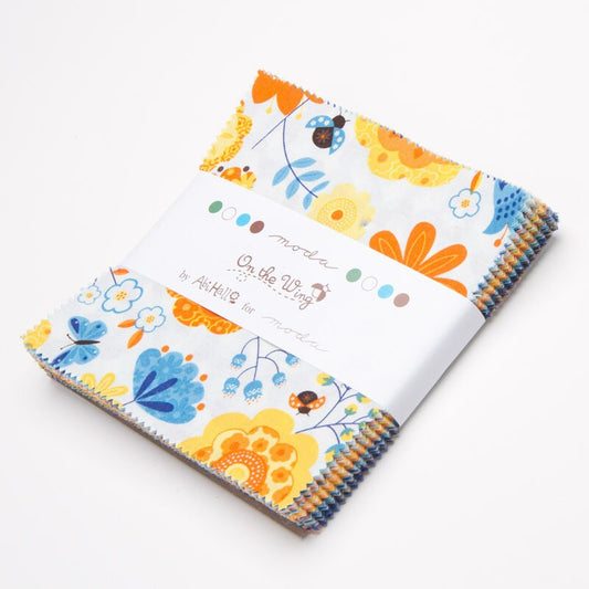 On the Wing OOP Charm Pack Fabric, Moda 35260PP, 5" Precut Quilt Floral Butterfly Birds Juvenile Fabric Squares, Abi Hall