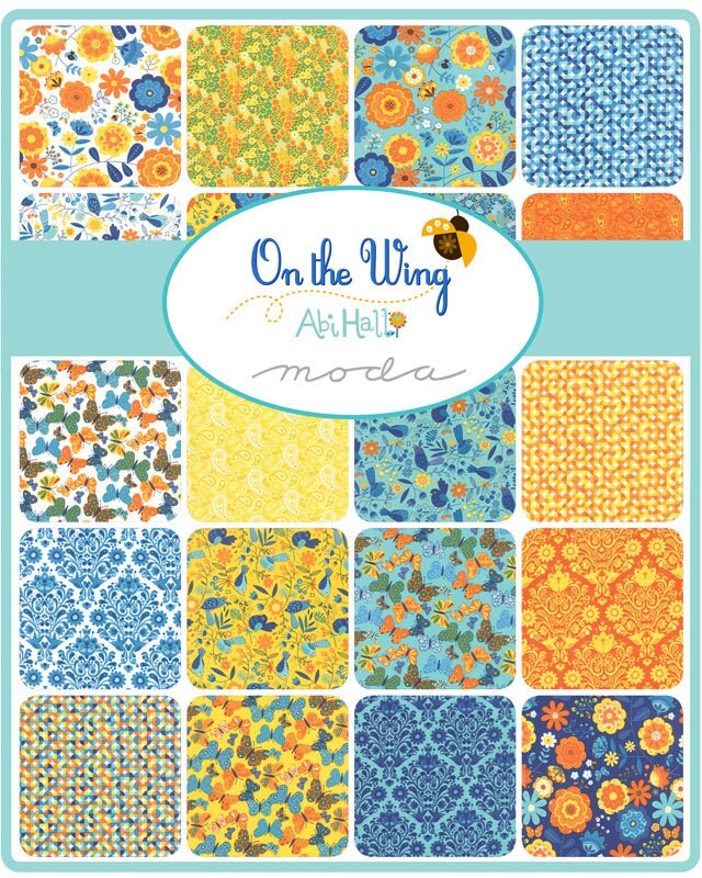 On the Wing OOP Charm Pack Fabric, Moda 35260PP, 5" Precut Quilt Floral Butterfly Birds Juvenile Fabric Squares, Abi Hall