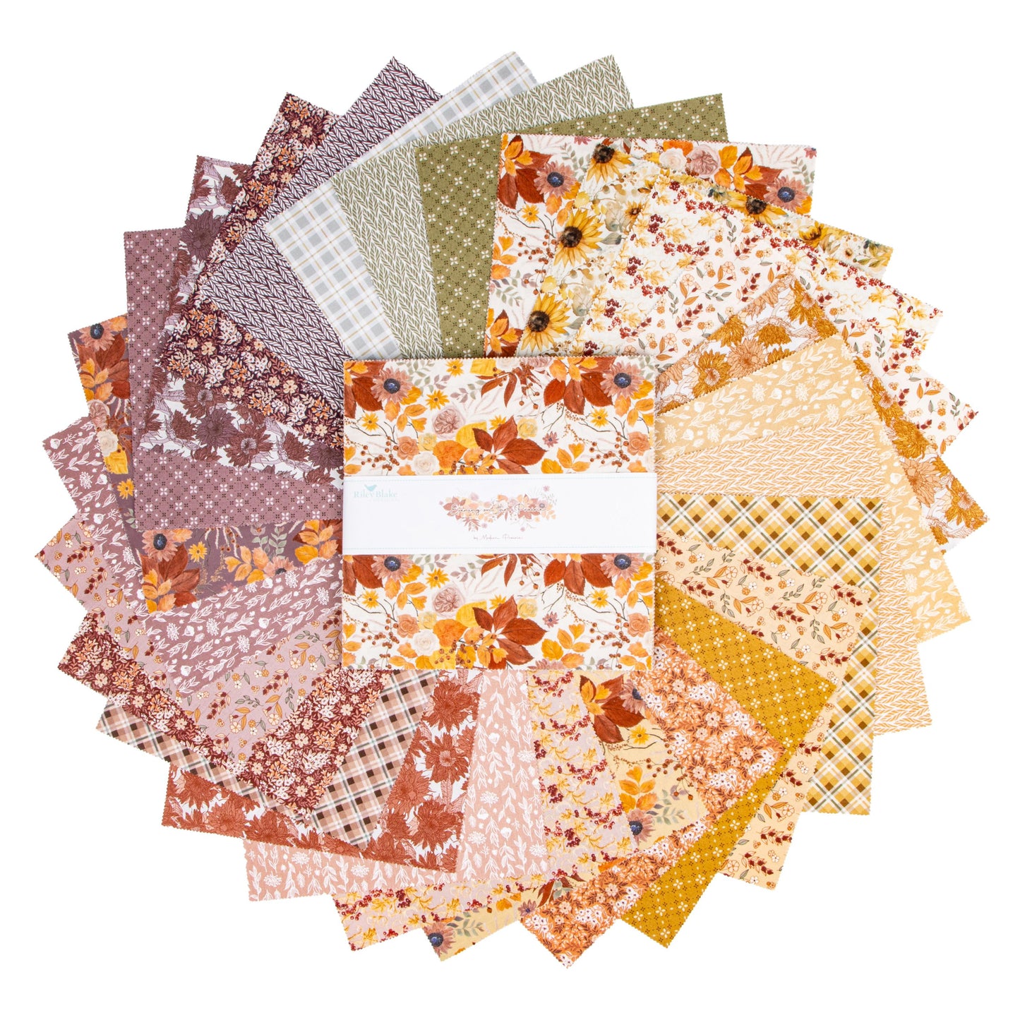 Evening on the Prairie 10" Stacker, Riley Blake 10-16740-42, 10" Precut Dusty Purple Pink Tan Fall Floral Fabric Squares, Melissa Gilbert