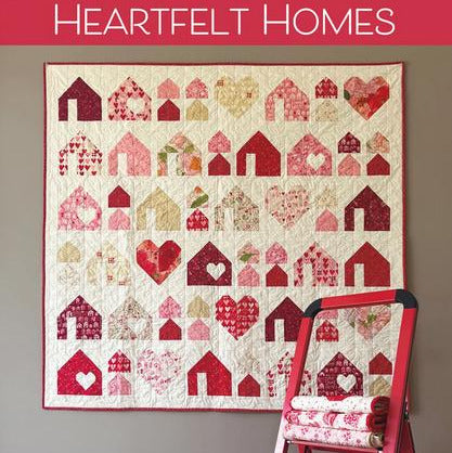 Heartfelt Homes Quilt Pattern, Robin Pickens RPQP-HFH170, Layer Cake 10" Squares Friendly Hearts and Houses Lap Wall Quilt Pattern