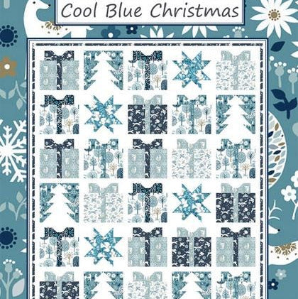 Cool Blue Christmas Quilt Pattern, Coach House Designs CHD2552, Yardage Friendly Christmas Xmas Presents Trees Star Lap Throw Quilt Pattern