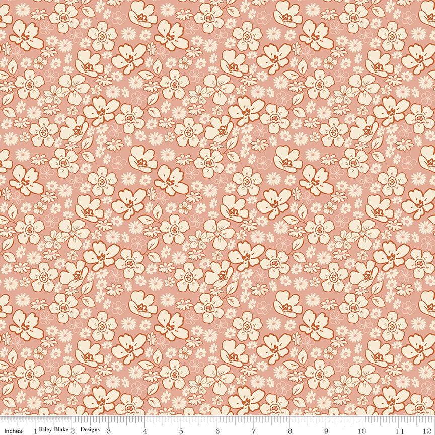 Morning Latte Rolie Polie, Riley Blake RP-16920-40, 2.5" Precut Brown Mint Rose Aqua Rust Floral Fabric Strips, Sandy Gervais