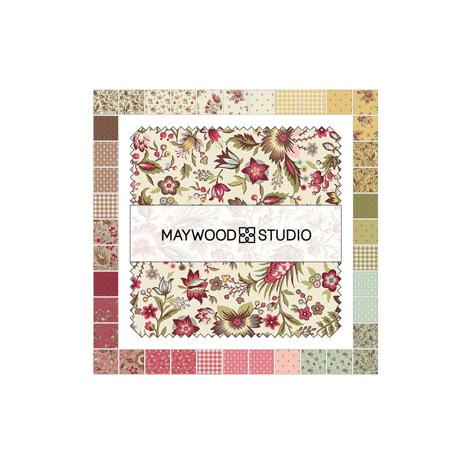 French Market 5" Charm Pack, Maywood Studio CP-MASFRMA, 5" Precut Purple Cream Brown Red Yellow Green Floral Charm Pack Fabric Squares