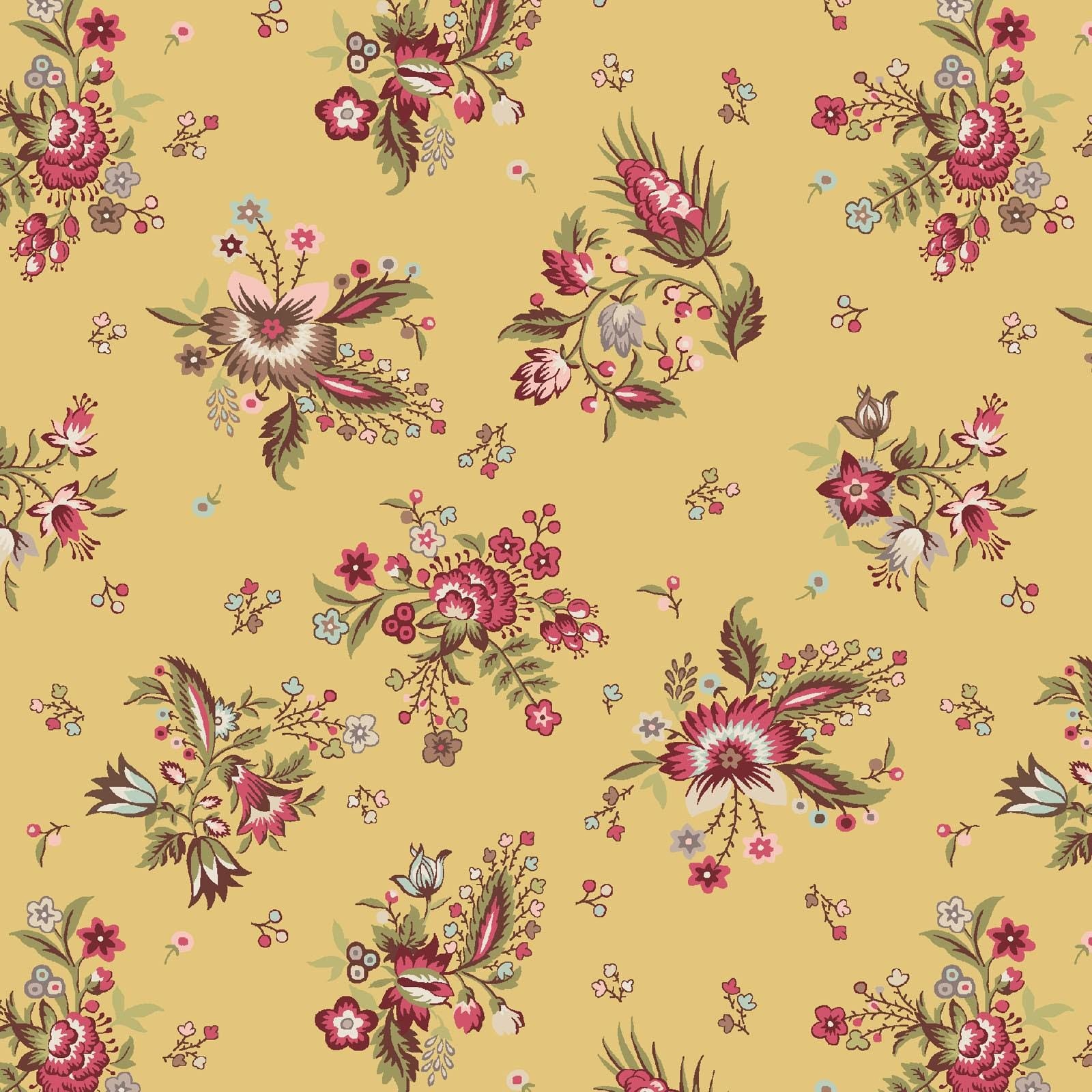 French Market 10" Squares, Maywood Studio SQ-MASFRMA, 10" Precut Purple Cream Brown Red Yellow Green Floral Fabric Squares