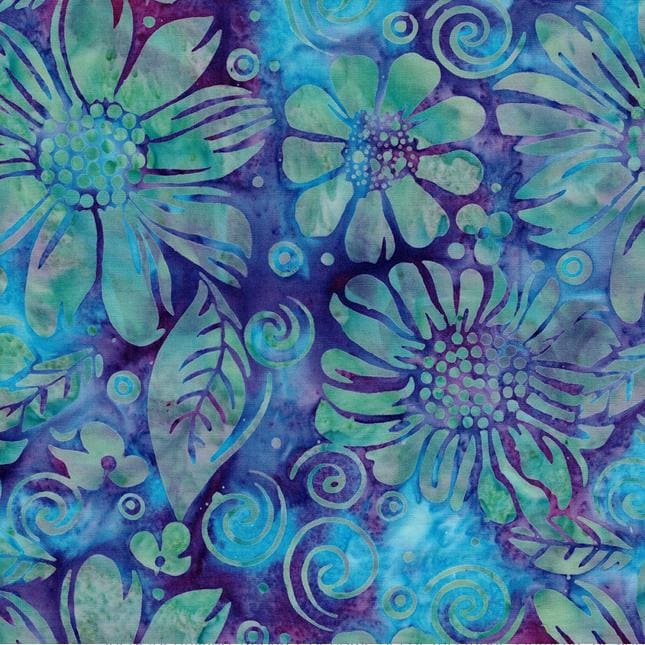 Garden Bloom Strip Pack, Island Batik, 2.5" Precut Purple Pink Green Blue Floral Batik Jelly Roll Fabric Strips