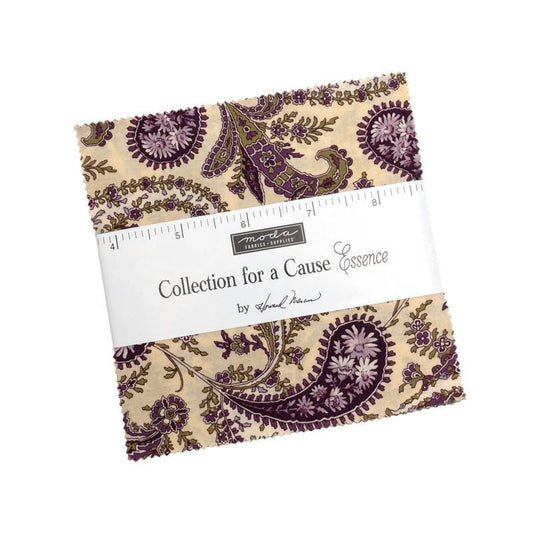 Collections for a Cause Essence 5" Charm Pack, Moda 46270PP, 5" Precut Purple Green Cream Brown Floral Paisley Fabric Charm Squares, Marcus