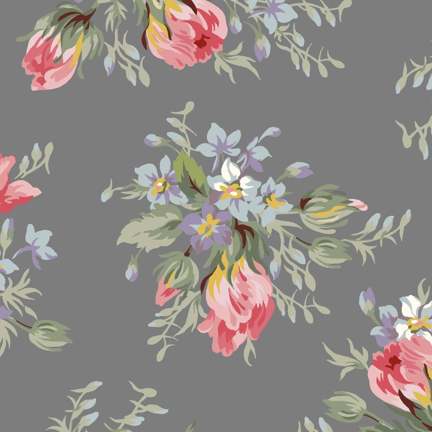 Marlowe 5" Charm Pack, Maywood Studio CP-MASMARL, 5" Precut Pink Black Gray Green Cream Floral Charm Pack Fabric Squares