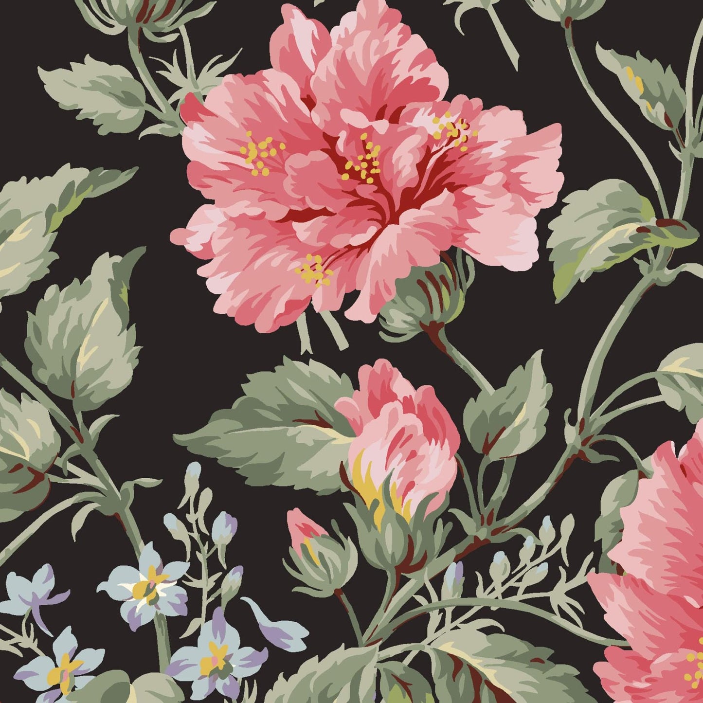 Marlowe 5" Charm Pack, Maywood Studio CP-MASMARL, 5" Precut Pink Black Gray Green Cream Floral Charm Pack Fabric Squares