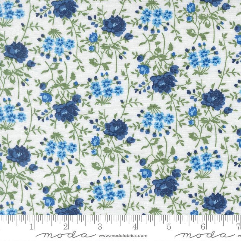 Blueprint 10" Layer Cake, Moda 55330LC, 5" Precut Blue White Green Floral Fabric Squares, Camille Roskelley