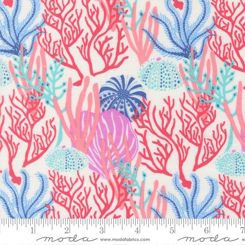 Reef 10" Layer Cake, Moda 27340LC, 10" Precut Blue Pink Green Beige Beach Seashells Fish Ocean Themed Quilt Fabric Squares, Kate Spain