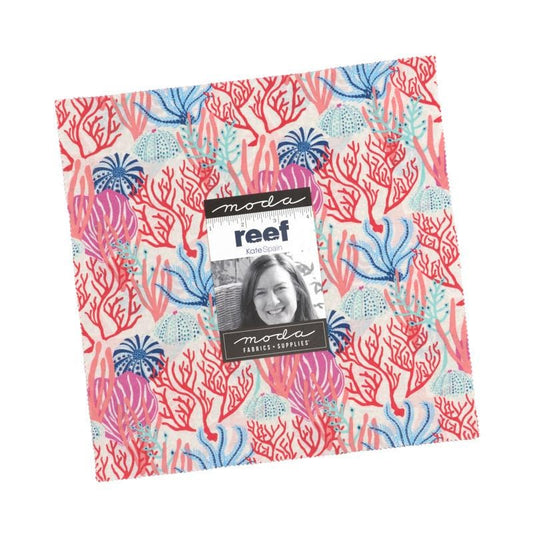 Reef 10" Layer Cake, Moda 27340LC, 10" Precut Blue Pink Green Beige Beach Seashells Fish Ocean Themed Quilt Fabric Squares, Kate Spain