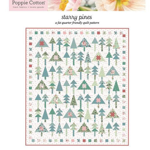 Starry Pines Quilt Pattern, Poppie Cotton FFP25159, Fat Quarter FQ Friendly Stars in Pine Trees Christmas Xmas Throw Quilt Pattern