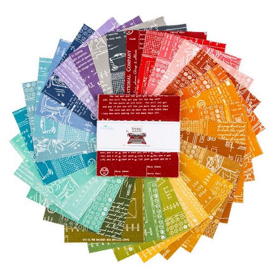 Type/ography 5" Stacker, Riley Blake 5-16850A-42, 5" Precut Low Volume Multicolored Text Quilt Fabric Squares, Lori Holt