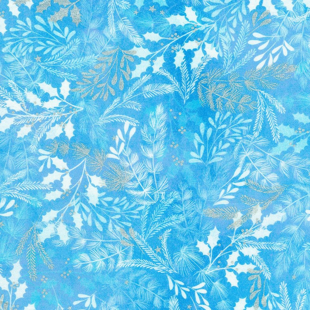 Peaceful 5" Charm Squares, Robert Kaufman CHS-1313-42, 5" Precut Blue Cream Christmas Floral Fabric Squares