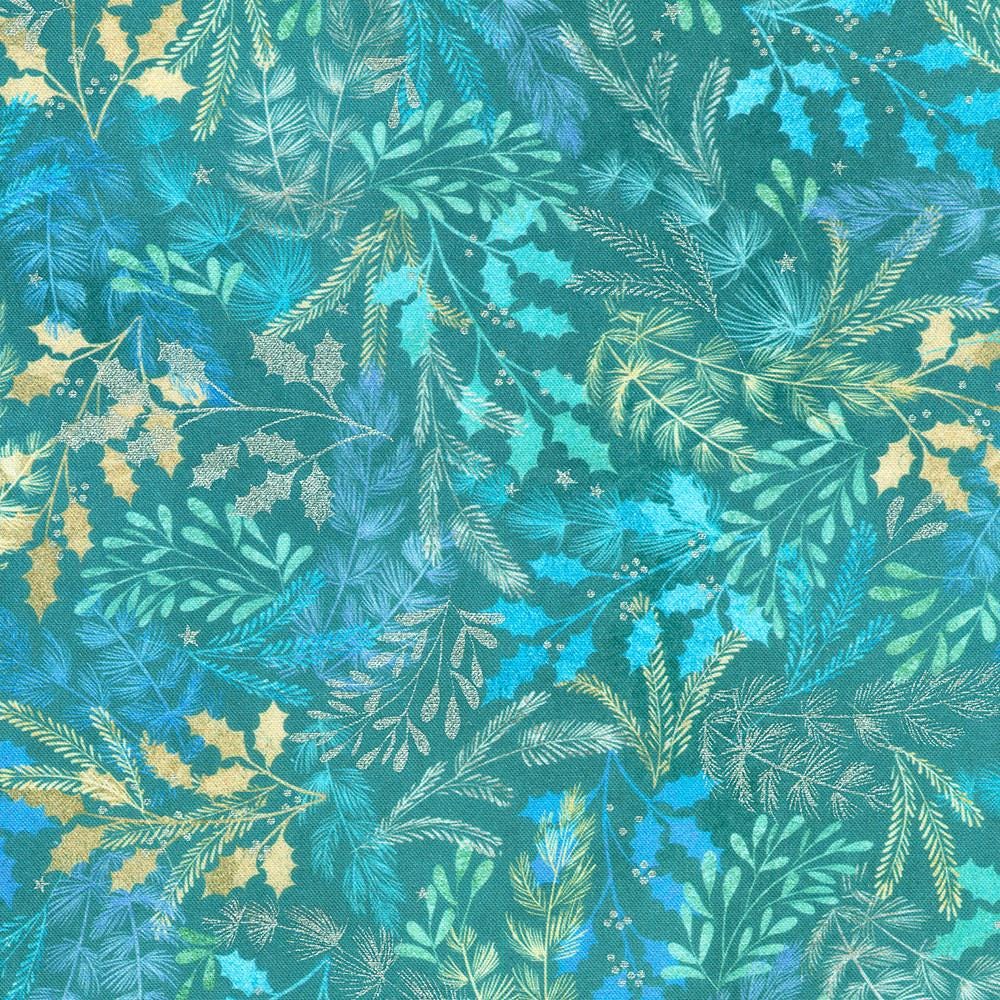 Peaceful 5" Charm Squares, Robert Kaufman CHS-1313-42, 5" Precut Blue Cream Christmas Floral Fabric Squares