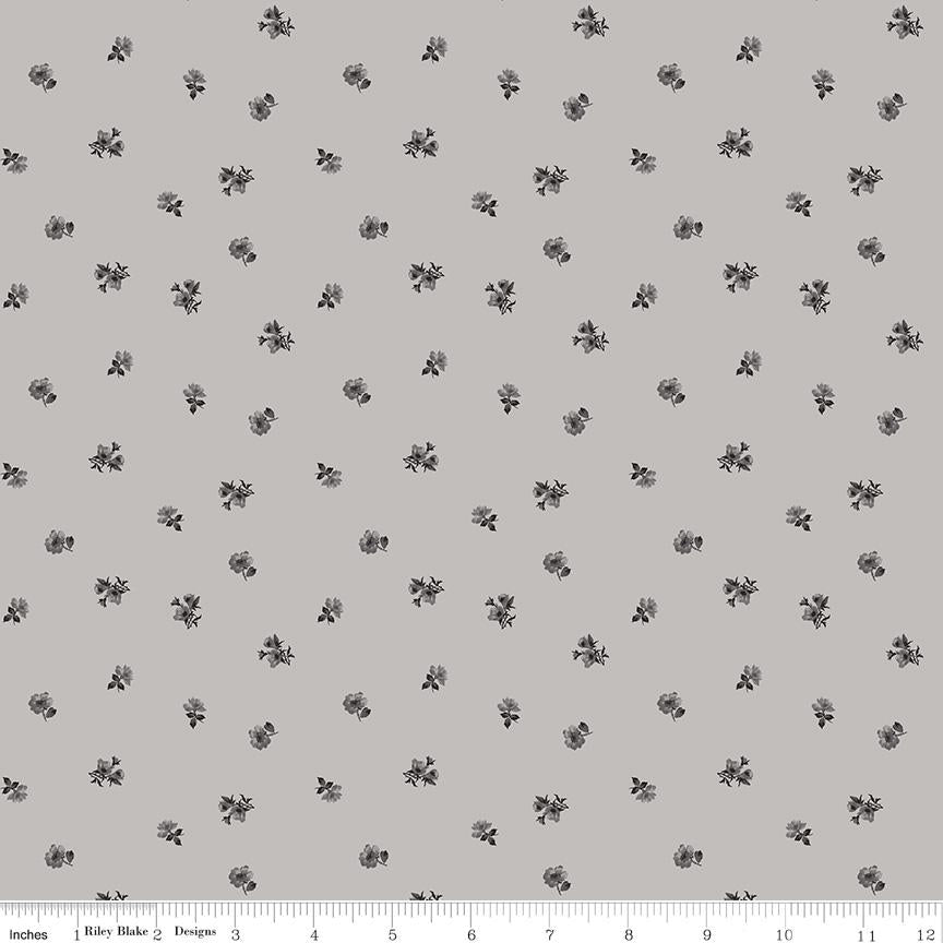 Ink and Ivory 10" Stacker, Riley Blake 10-16910-42, 10" Precut Black Cream Gray Floral Quilt Fabric Squares