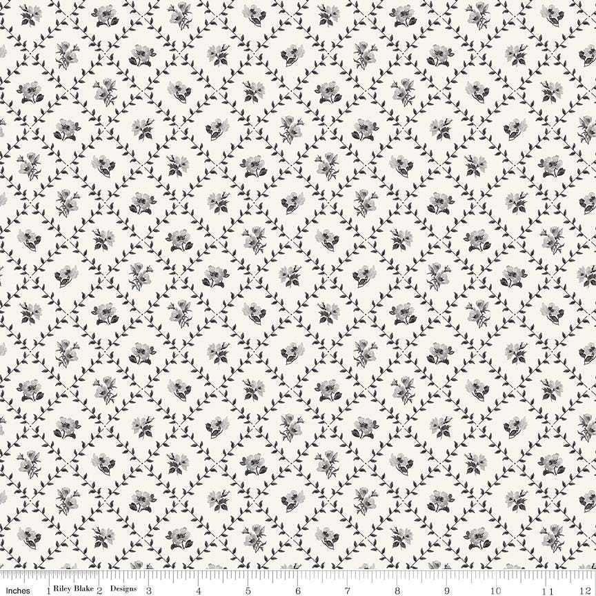 Ink and Ivory Rolie Polie, Riley Blake RP-16910-40, 2.5" Precut Black Cream Gray Floral Fabric Strips