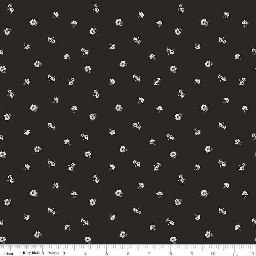 Ink and Ivory Rolie Polie, Riley Blake RP-16910-40, 2.5" Precut Black Cream Gray Floral Fabric Strips