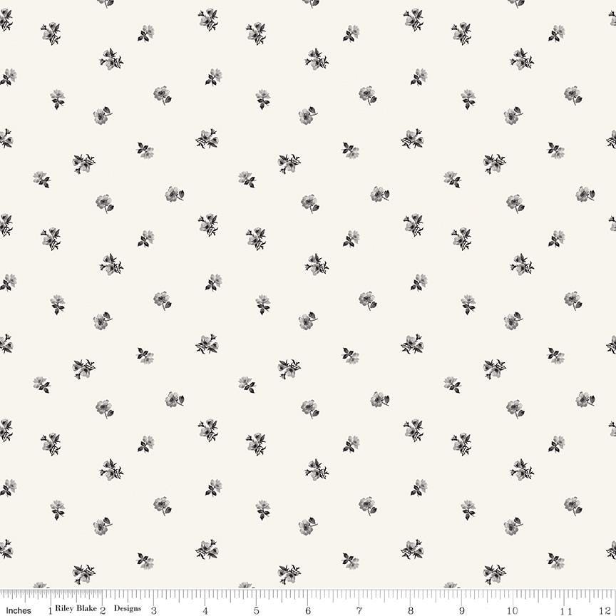 Ink and Ivory Rolie Polie, Riley Blake RP-16910-40, 2.5" Precut Black Cream Gray Floral Fabric Strips
