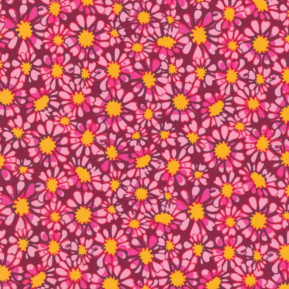 Sunflower Sonata Roll Up, Robert Kaufman RU-1342-40, 2.5" Precut Pink Teal Yellow Floral Digitally Printed Quilt Fabric, Lola & Bek