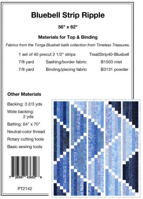 Bluebell Strip Ripple Quilt Pattern, Pine Tree Country Quilts PT2142, Jelly Roll Friendly Modern Throw Quilt Pattern, Strip Quilt Pattern