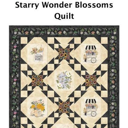 Starry Wonder Blossoms Quilt Pattern, Ladeebug Design LBPTNMM0085, Yardage Multi Blocks Panel Friendly Chain Lap Throw Quilt Pattern