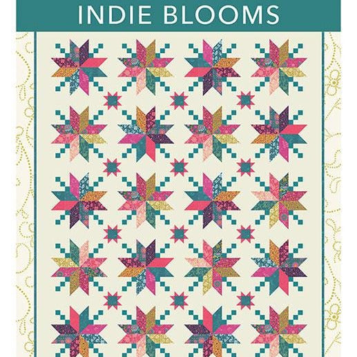 Indie Blooms Quilt Pattern, Crystal Manning CMA896, Fat Quarter FQ Friendly Modern Star Throw Quilt Pattern