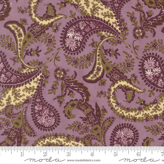 Collections for a Cause Essence - Purple Green Ivory Paisley on Lavender Fabric, Moda 46270 12, Reproduction Fabric, Marcus, By the Yard
