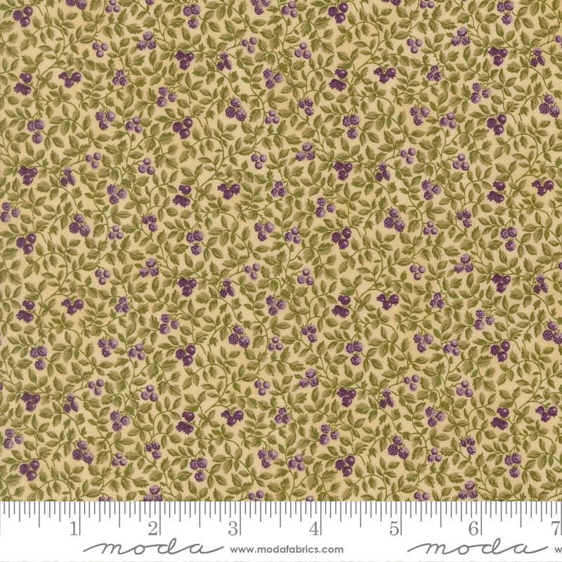 Collections for a Cause Essence - Green Vines Purple Berries on Ivory Fabric, Moda 46276 11 Parchment, Reproduction Fabric, By the Yard