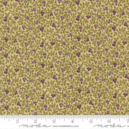 Collections for a Cause Essence - Green Vines Purple Berries on Ivory Fabric, Moda 46276 11 Parchment, Reproduction Fabric, By the Yard