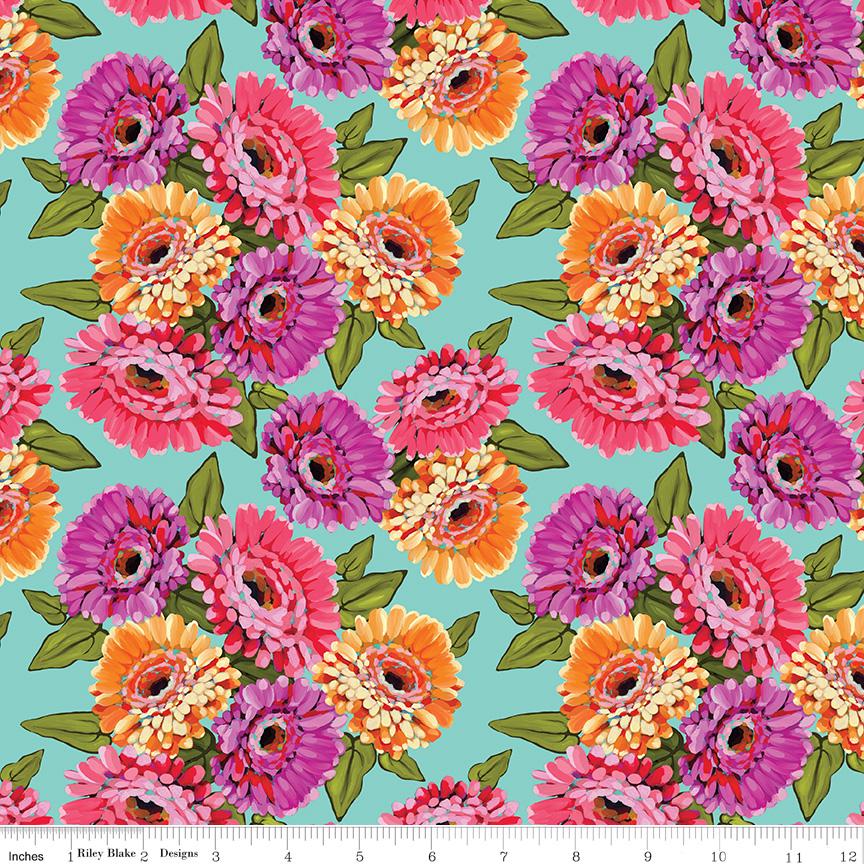 Zinnias 10" Stacker, Riley Blake 5-16690-42, 10" Precut Bright Floral Layer Cake Fabric Squares, Lila Tueller