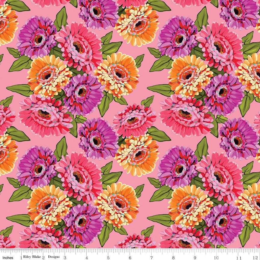 Zinnias 5" Stacker, Riley Blake 5-16690-42, 5" Precut Bright Floral Charm Pack Fabric Squares, Lila Tueller