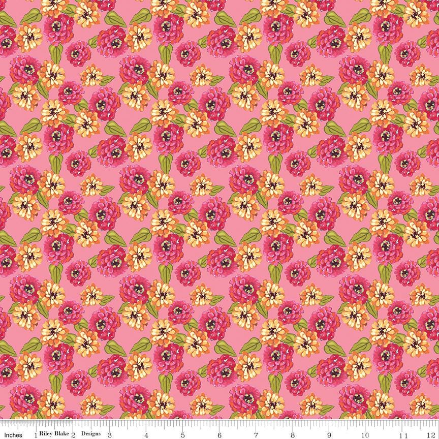 Zinnias 5" Stacker, Riley Blake 5-16690-42, 5" Precut Bright Floral Charm Pack Fabric Squares, Lila Tueller