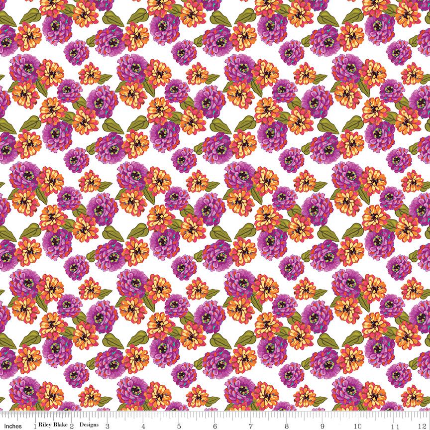 Zinnias 10" Stacker, Riley Blake 5-16690-42, 10" Precut Bright Floral Layer Cake Fabric Squares, Lila Tueller