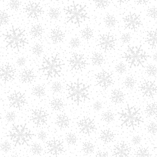 Solitaire Whites - White on White Snowflake Fabric, Maywood Studio MAS16007-UW, Solitaires Ultra White Snowflakes Fabric, By the Yard