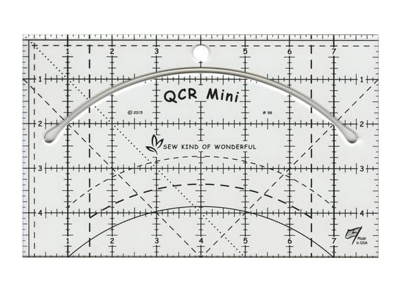 Mini Quick Curve Ruler, Sew Kind of Wonderful Skw QCRMINI, Quilter's Tool with Free Pattern, Curved Piecing, Quilting Ruler
