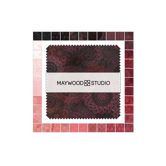 Operetta 5" Charm Pack, Maywood Studio CP-MASOPER, 5" Precut Black Burgundy Pink Floral Charm Pack Fabric Squares, Monique Jacobs