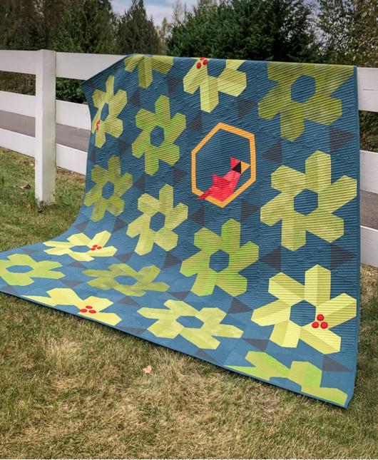 Winter Visit Quilt Pattern, The Quilted Life TQL10038, Yardage Friendly Christmas Wreaths Cardinal Lap Quilt Pattern, Diamond Ruler, Moser