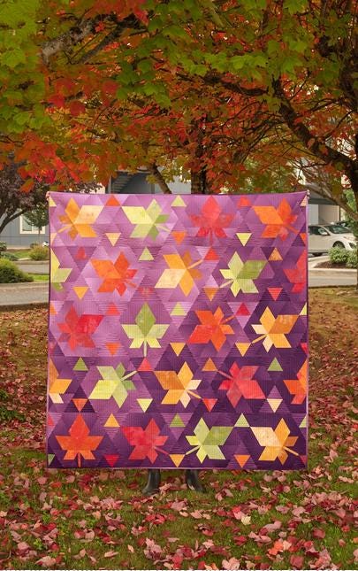 Fall Foliage Quilt Pattern, The Quilted Life TQL10032, Yardage Friendly Autumn Fall Leaves Lap Throw Quilt Pattern, Diamond Mini, Moser