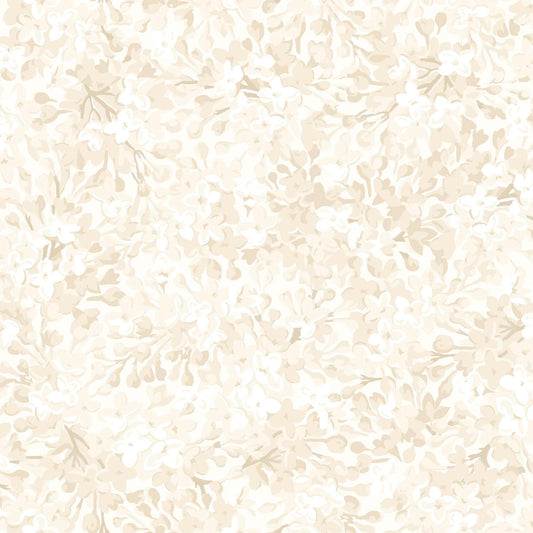 Lilac Lane - Ecru Cream Packed Lilacs Floral Fabric, Maywood Studio MAS10953-E, Quilt Background Cotton Fabric, By the Yard