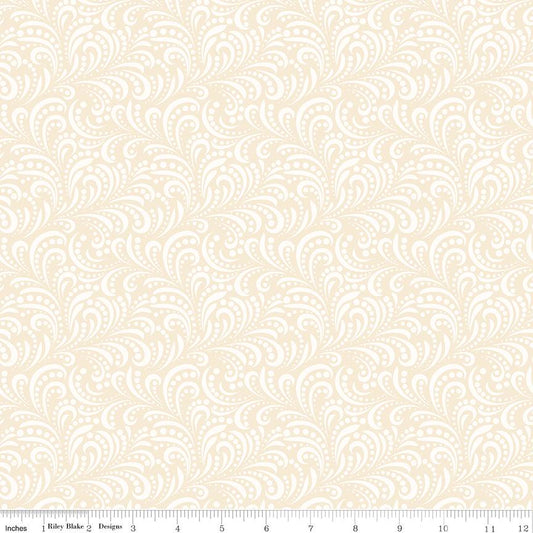 Morning Latte - Cream Swirls Red Fabric, Riley Blake C16928-Latte, Cream White Tonal Cotton Blender Fabric, By the Yard