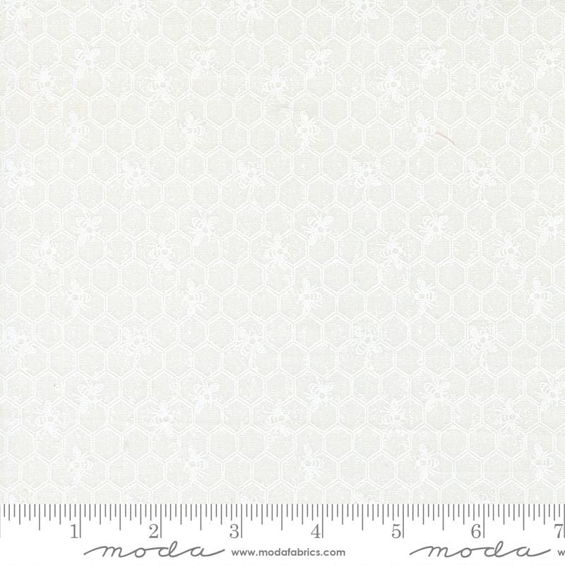 Wild Honey - White Hexagonal Geometric Fabric, Moda 5253-21 Daisy White, White Tonal Hexagons Blender Background Fabric, Lella, By the Yard