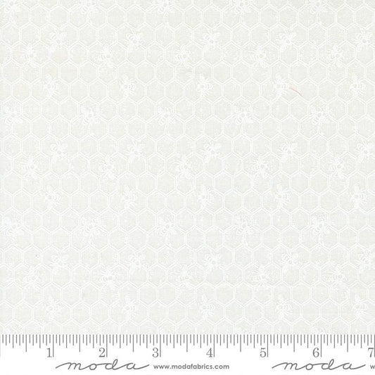 Wild Honey - White Hexagonal Geometric Fabric, Moda 5253-21 Daisy White, White Tonal Hexagons Blender Background Fabric, Lella, By the Yard