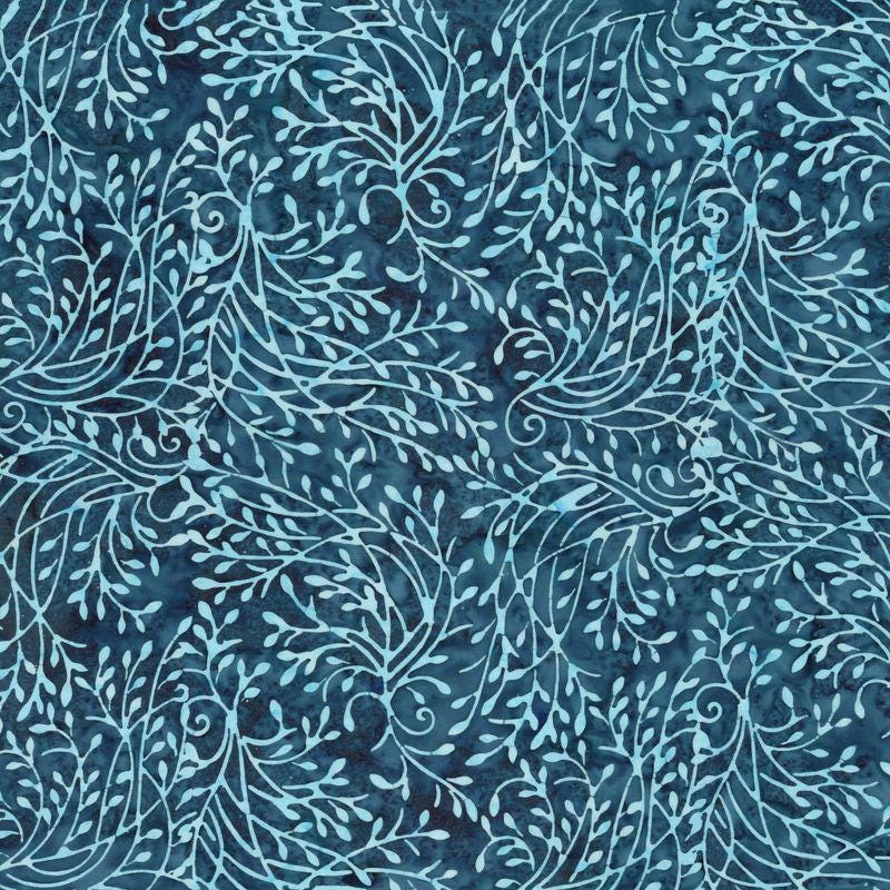Expressions Batiks Divine Vines - Light Teal Swirling Vines on Dark Teal Batik Fabric, Riley Blake BT23302-305 Denim Bijou, By the Yard