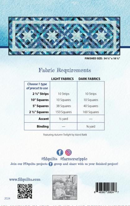 Farmer's Ripple Table Runner Quilt Pattern, Farmer's Daughters Quilts FDQ-RIPPLE, Precuts Friendly Star Table Quilt Pattern