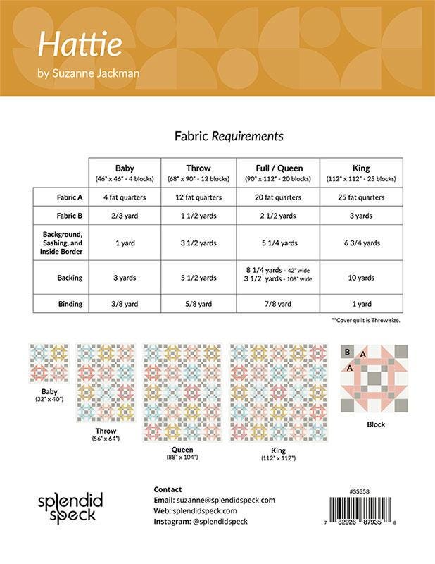 Hattie Quilt Pattern, Splendid Speck SS358, Fat Quarter FQ Friendly Churn Dash Irish Chain Baby Throw Bed Quilt Pattern, Suzanne Jackman