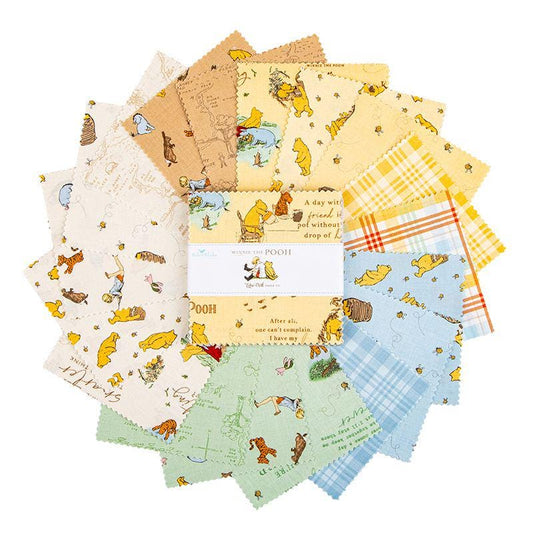 Winnie the Pooh 5" Stacker, Riley Blake 5-17000-42, 5" Precut Classic Pooh Children's Storybook Fabric Squares, Echo Park Paper Co